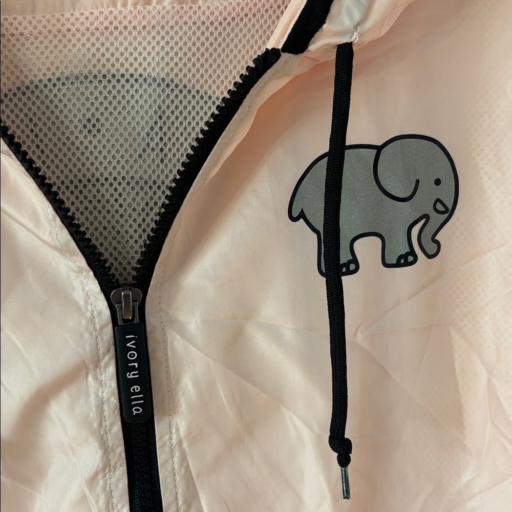 ivory ella Light Pink Hooded Windbreaker Jacket with Elephant Logo - Picture 2 of 5